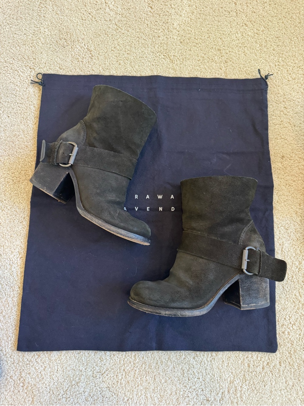 Vera Wang Lavender Black Suede Moto Ankle Boots Buckle Strap 6M